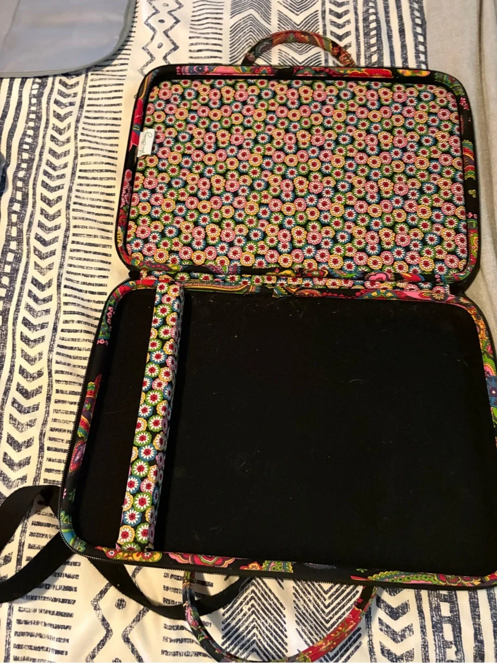 Vera Bradley Black Quilted Laptop Tote with Multicolor Paisley